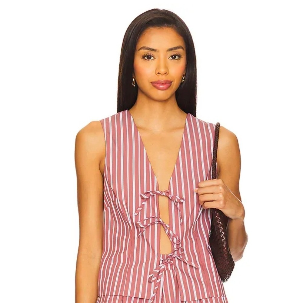 Steve Madden Pink and White Striped Tie-Front Sleeveless Top
